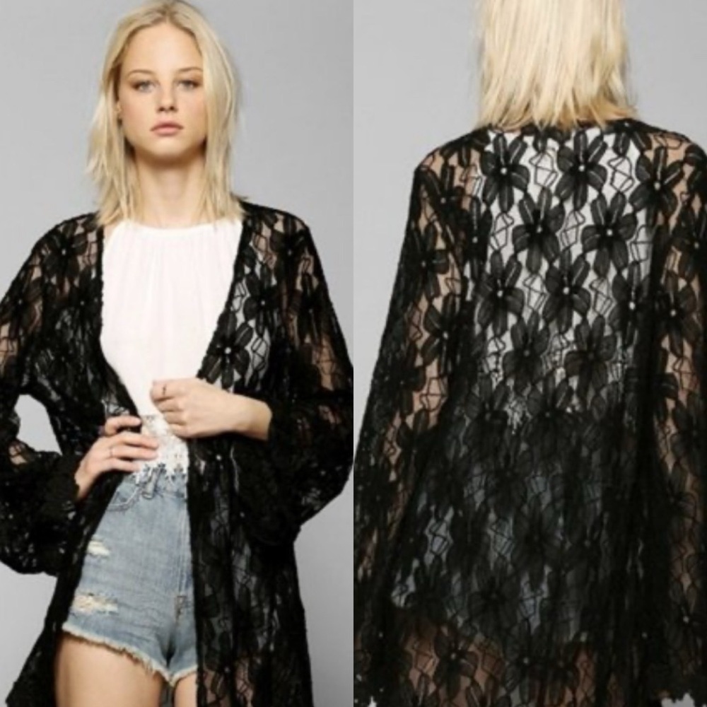Love Sadie black open lace cardigan size Medium
